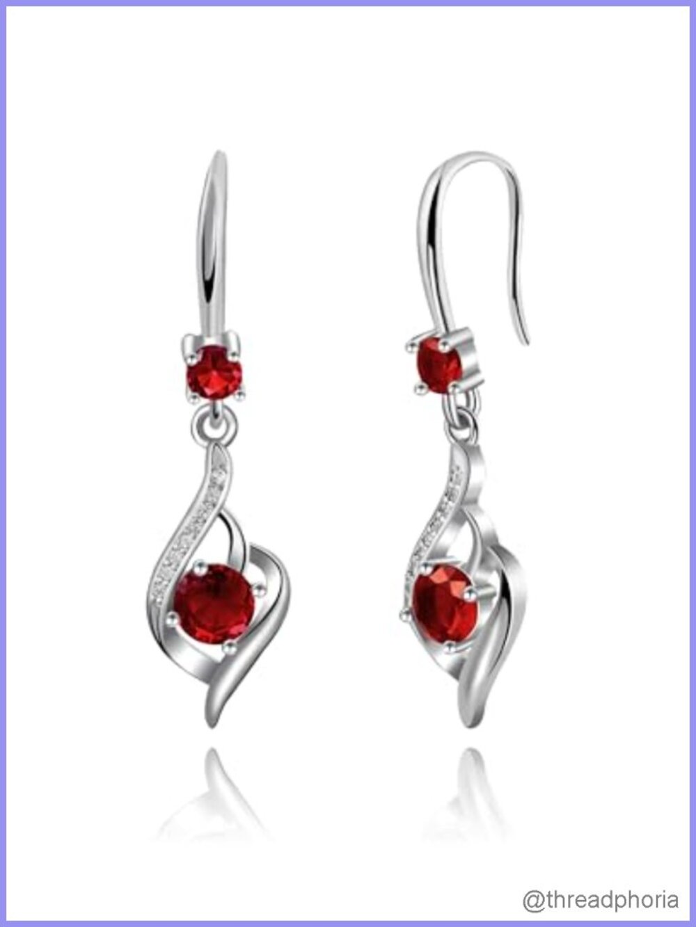 Sterling Silver Heart Dangle Earrings with Cubic Zirconia & Birthstone